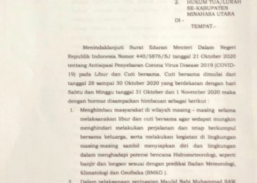 Cegah Adanya Klutser Baru, Pjs Bupati Minut Keluarkan Surat Edaran